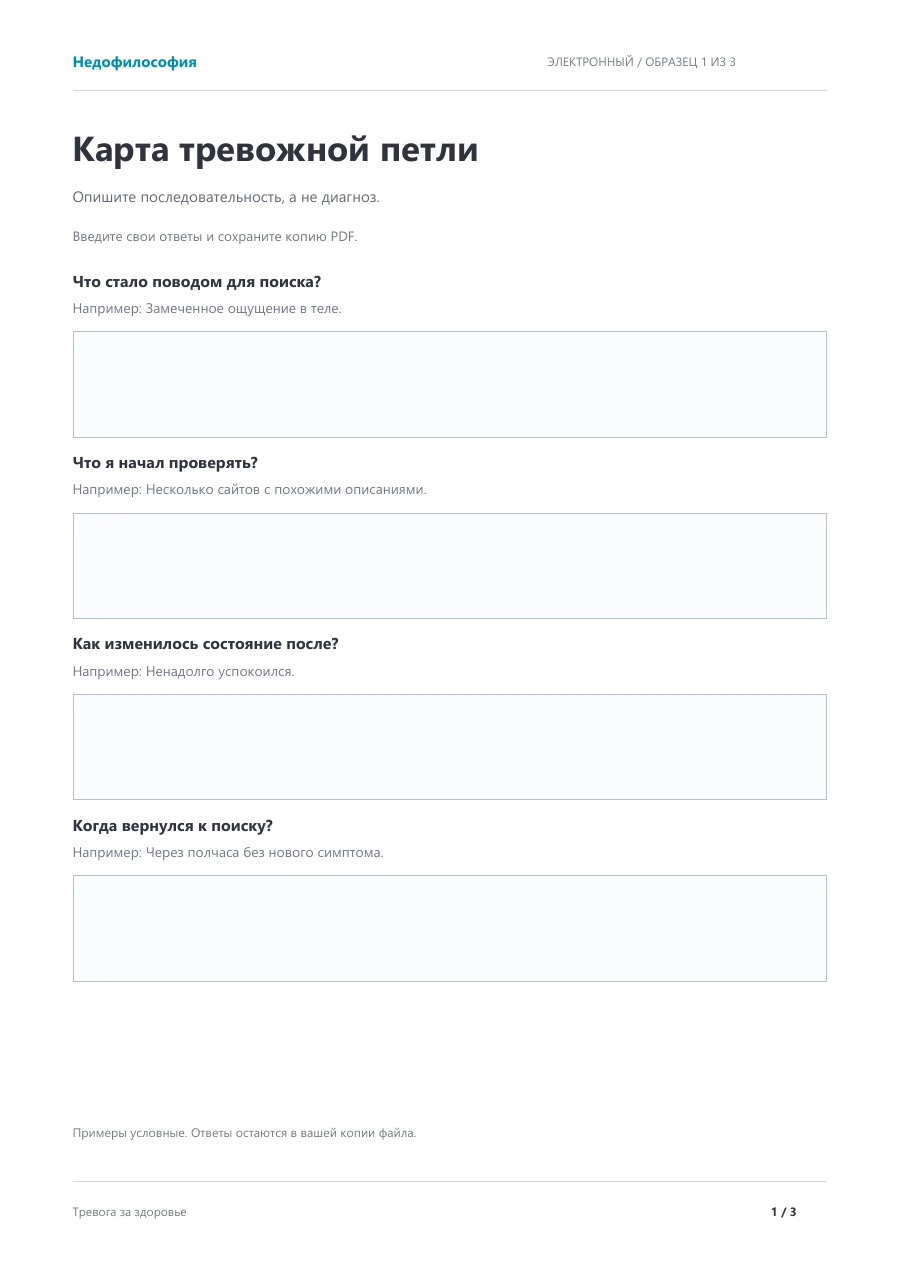 Фрагмент тетради: Карта тревожной петли
