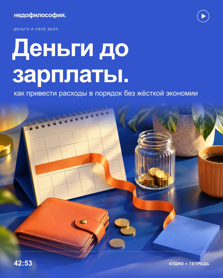 Обложка аудиокурса «Деньги заканчиваются раньше месяца: как привести расходы в порядок» от Недофилософии.