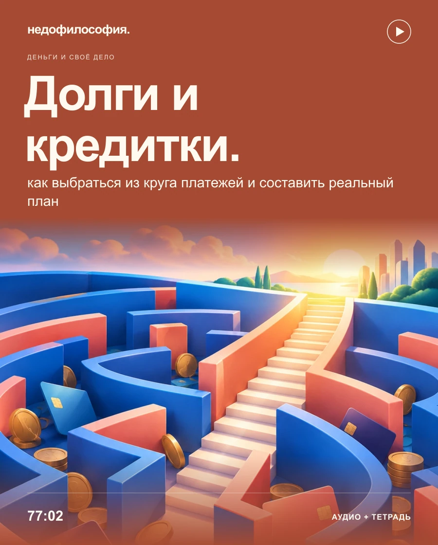 Обложка аудиокурса «Долги и кредитки: как составить реальный план выхода» от Недофилософии.