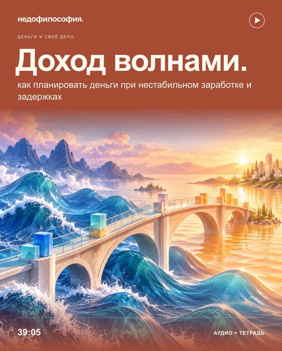 Обложка аудиокурса «Доход то густо, то пусто: как планировать деньги при нестабильном заработке» от Недофилософии.