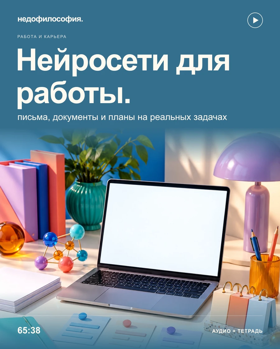 Обложка аудиокурса «Нейросети для обычной работы: письма, документы и планы на реальных задачах» от Недофилософии.