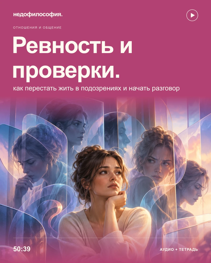 Обложка аудиокурса «Ревность и проверки: как перестать жить в подозрениях» от Недофилософии.