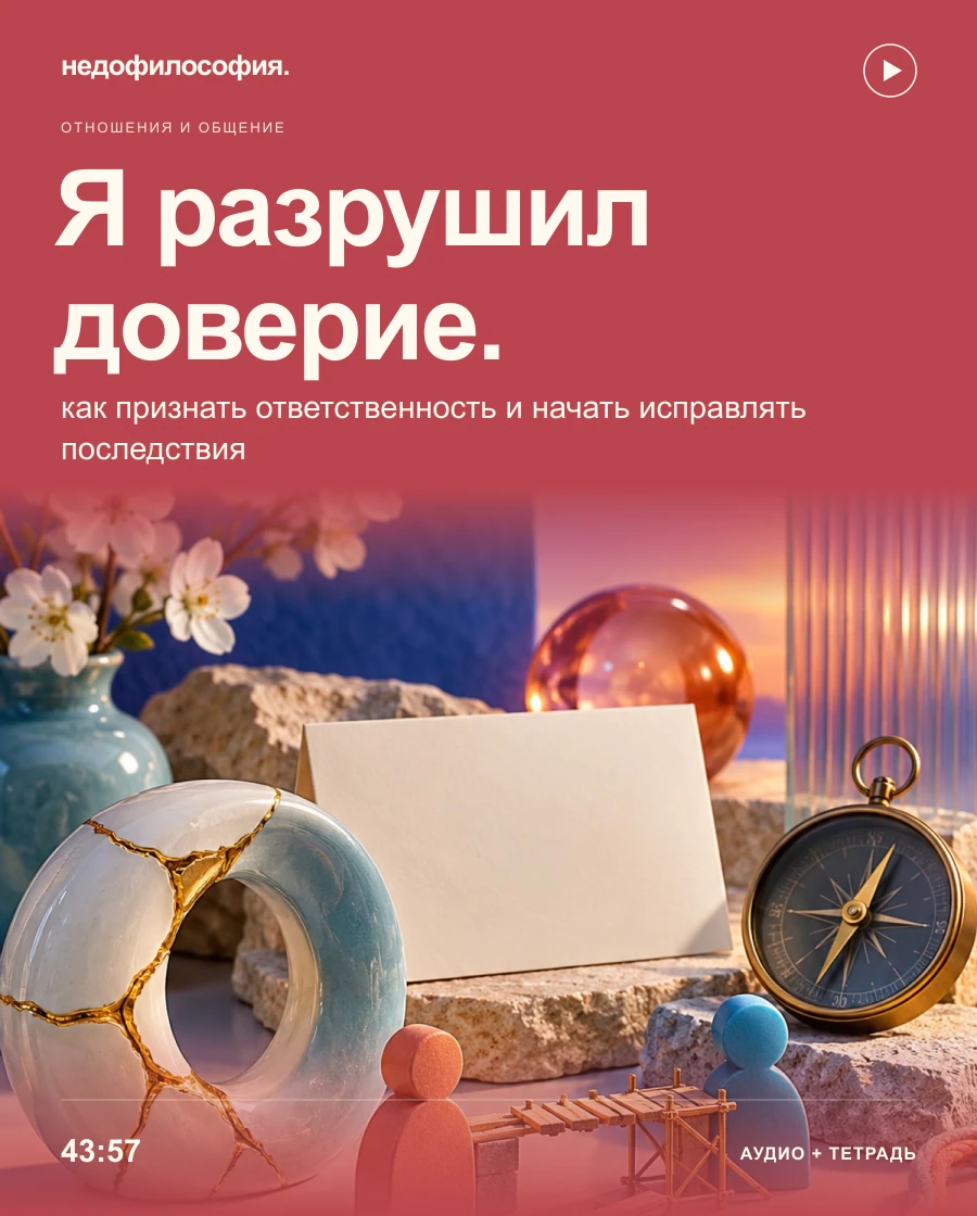 Обложка аудиокурса «Я разрушил доверие: как признать свою ответственность и начать исправлять последствия» от Недофилософии.