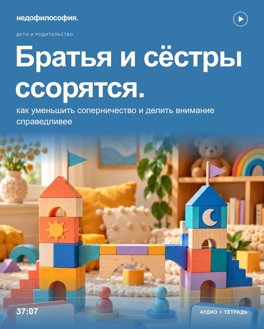Обложка аудиокурса «Братья и сёстры постоянно ссорятся: как уменьшить соперничество» от Недофилософии.