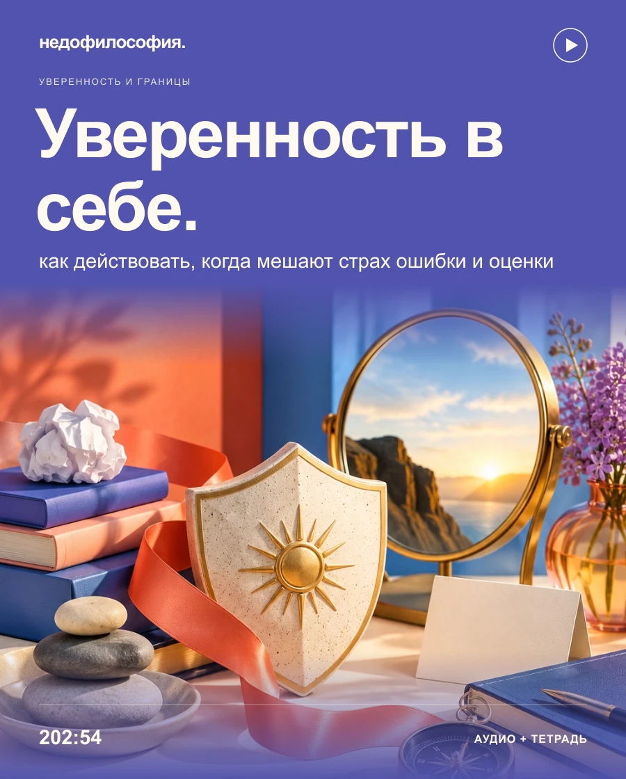 Обложка аудиокурса «Как стать увереннее в себе» от Недофилософии.