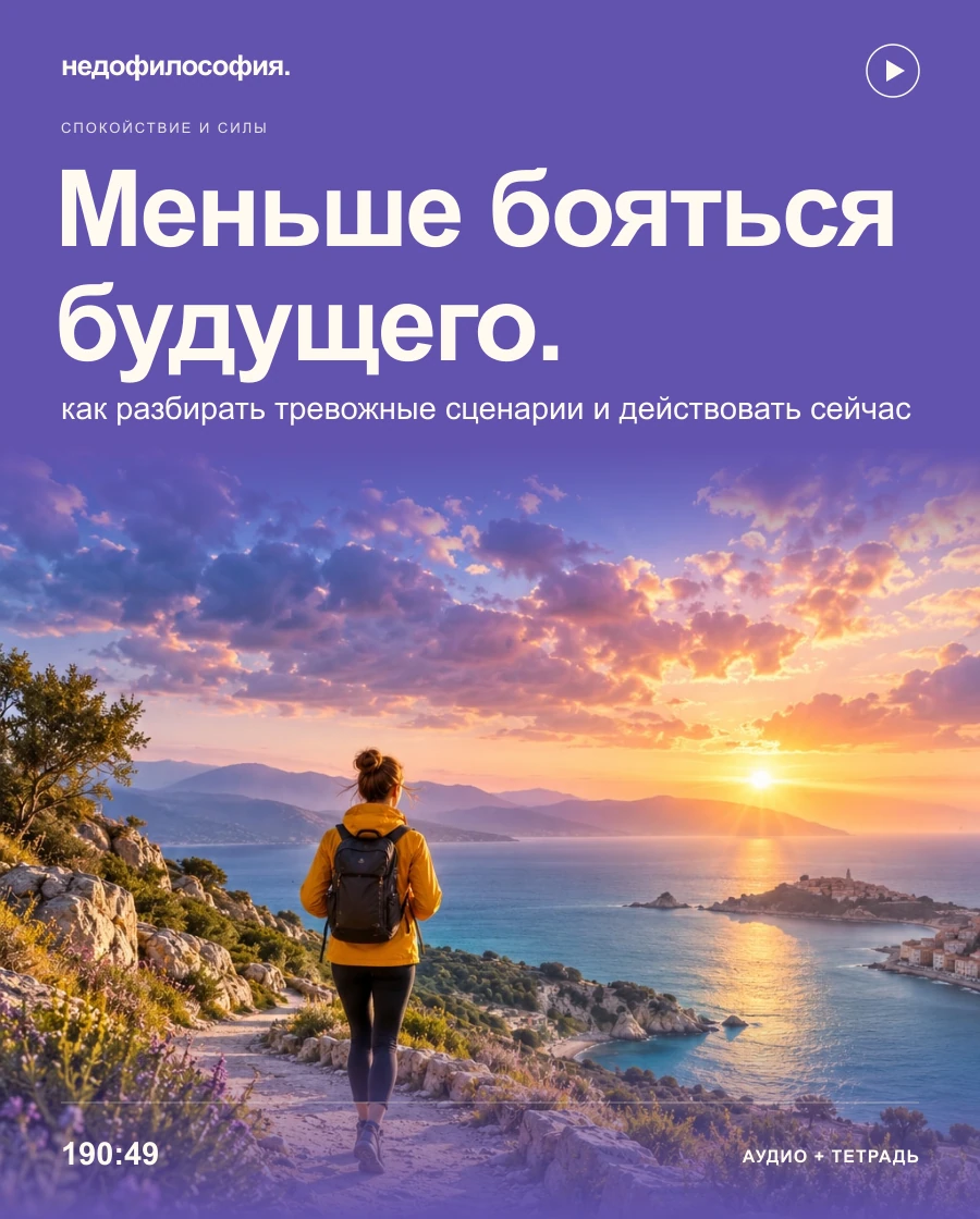 Обложка аудиокурса «Как меньше бояться будущего» от Недофилософии.