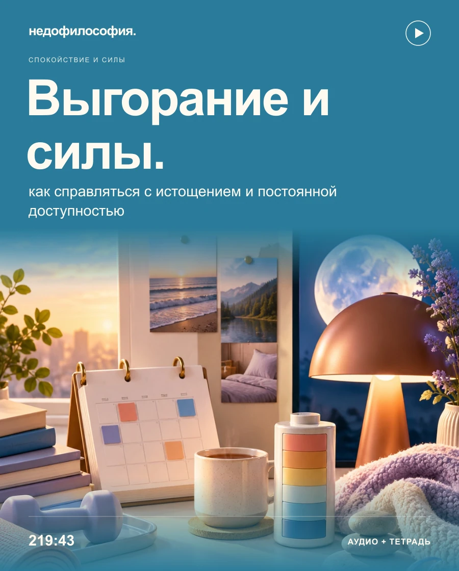 Обложка аудиокурса «Как справиться с выгоранием и вернуть силы» от Недофилософии.