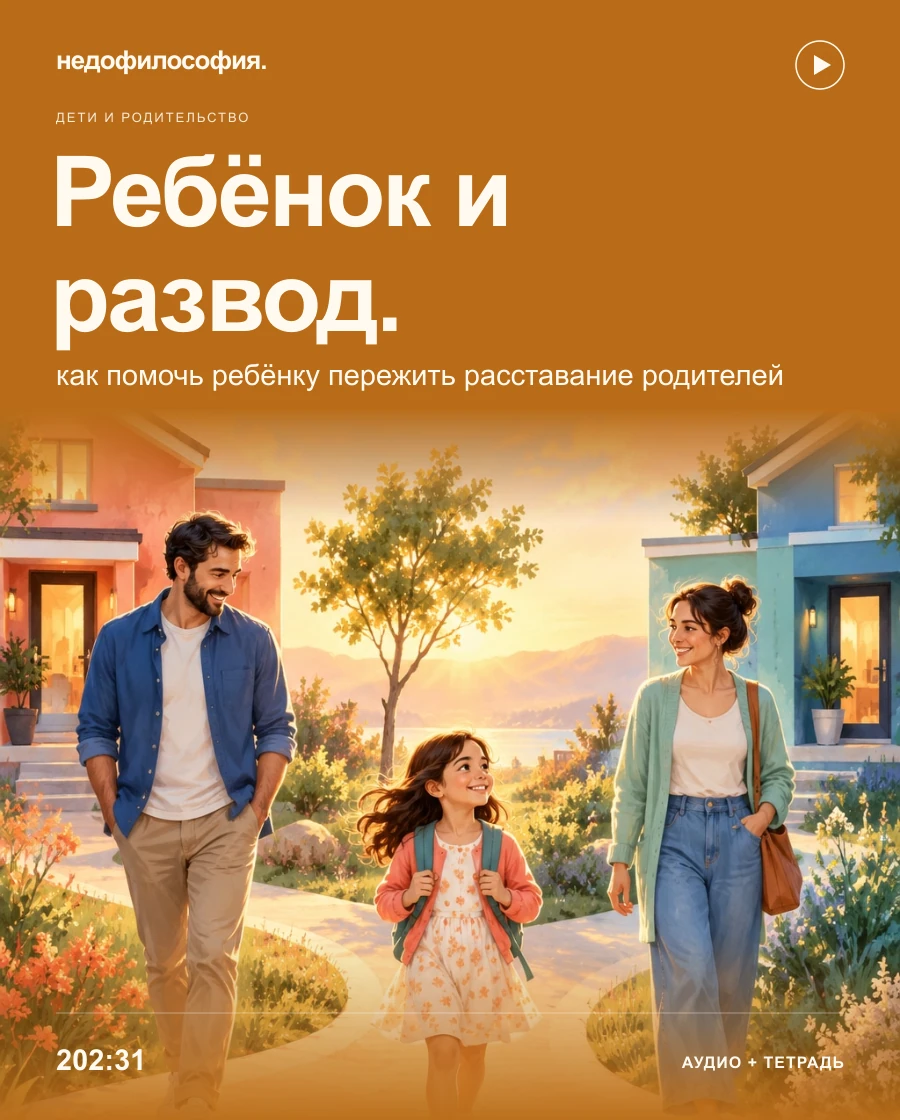 Обложка аудиокурса «Как помочь ребёнку пережить развод» от Недофилософии.