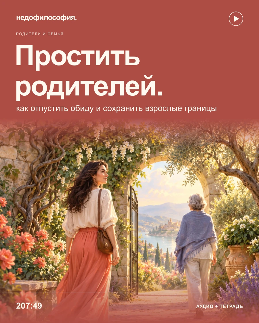 Обложка аудиокурса «Как простить родителей и отпустить обиду» от Недофилософии.