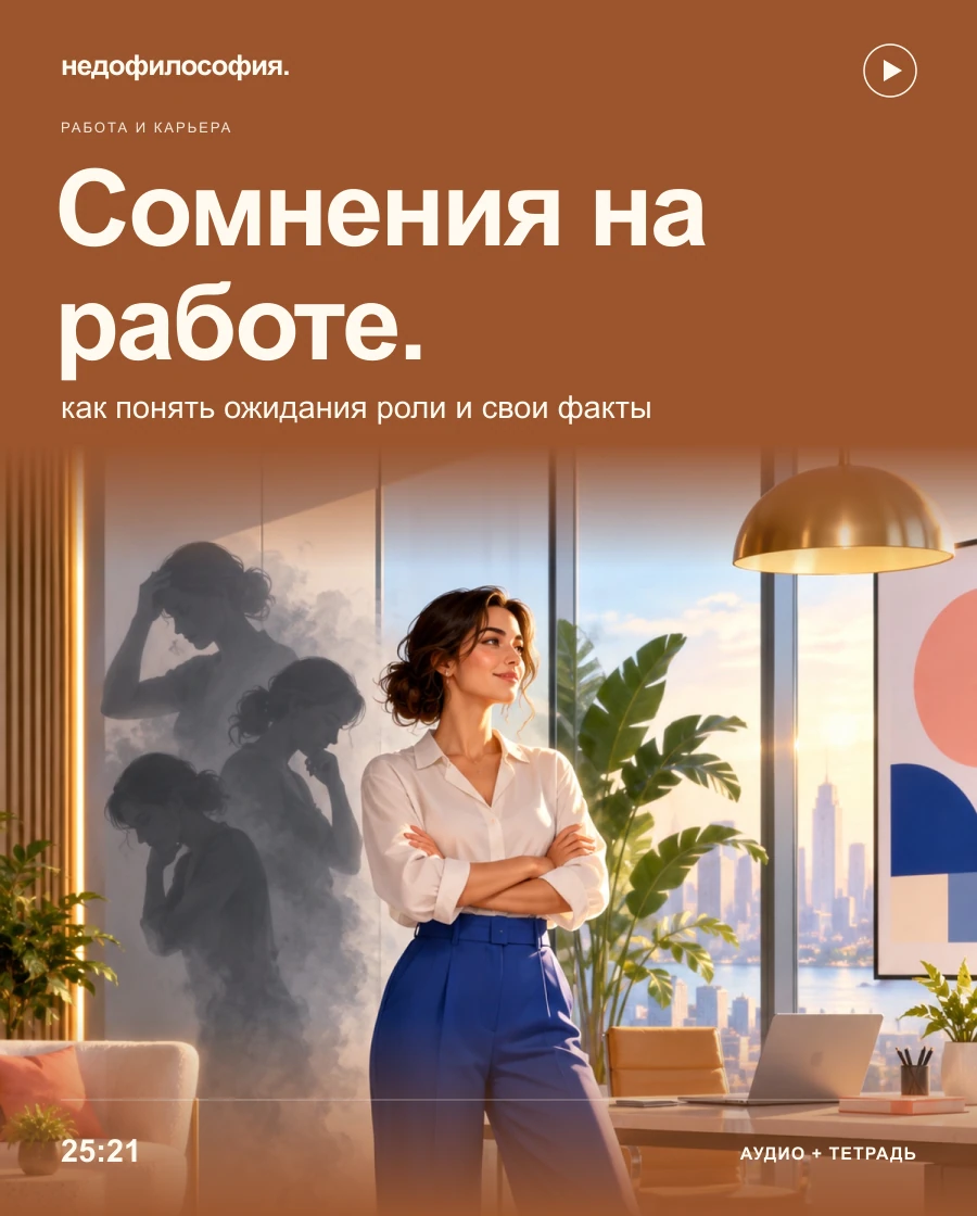 Обложка аудиокурса «Как перестать сомневаться в себе на работе» от Недофилософии.