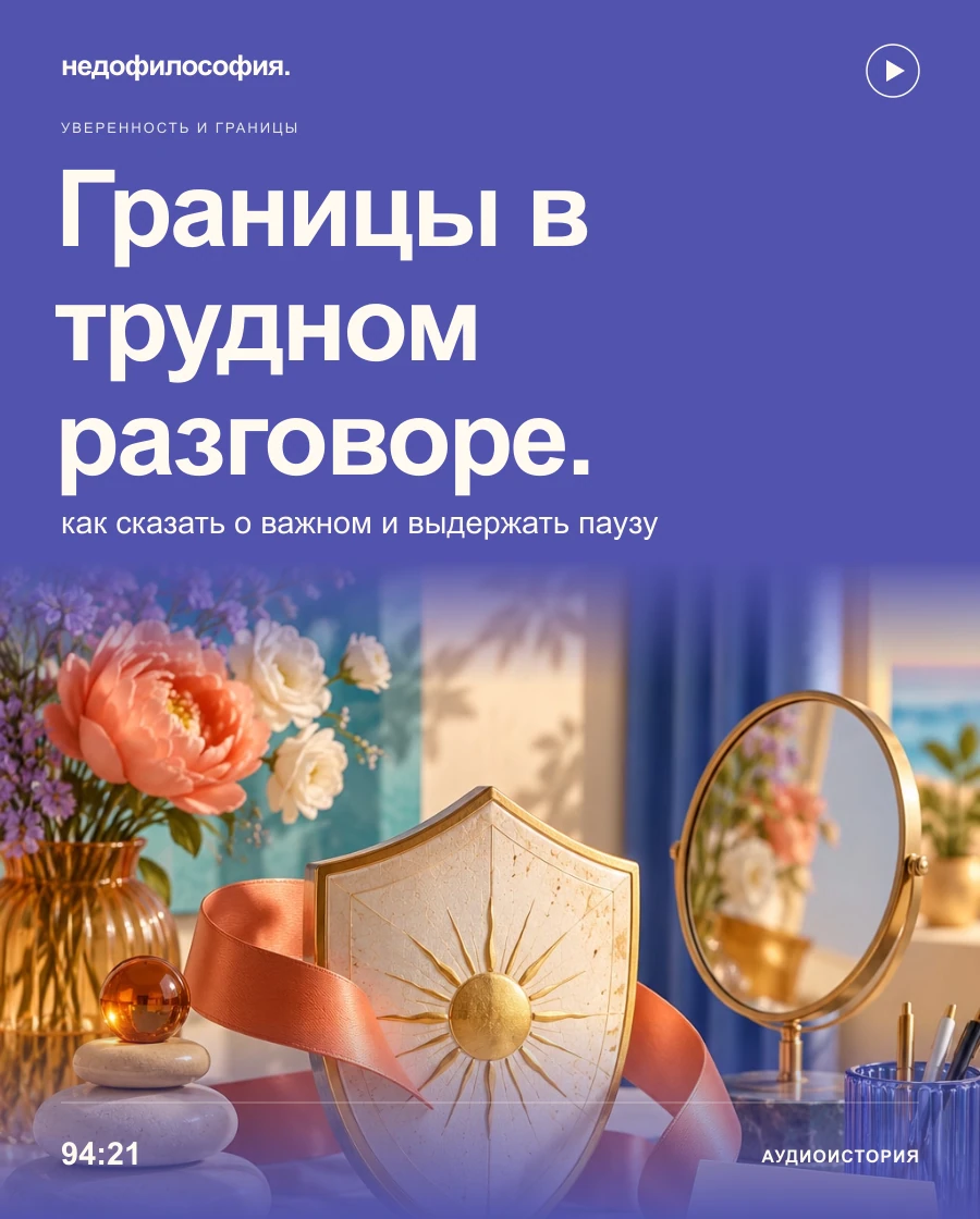 Обложка аудиокурса «Границы в трудном разговоре: как сказать о важном» от Недофилософии.