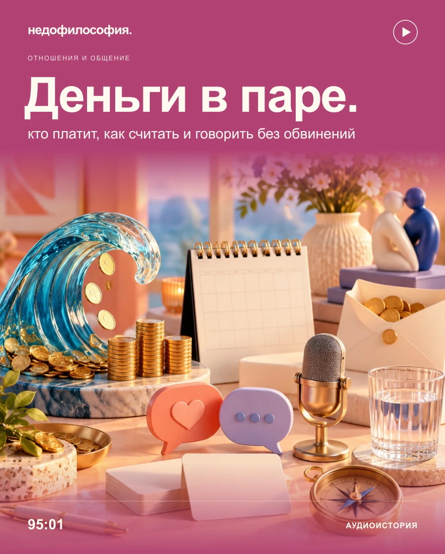 Обложка аудиокурса «Деньги в паре — кто платит и как считать» от Недофилософии.