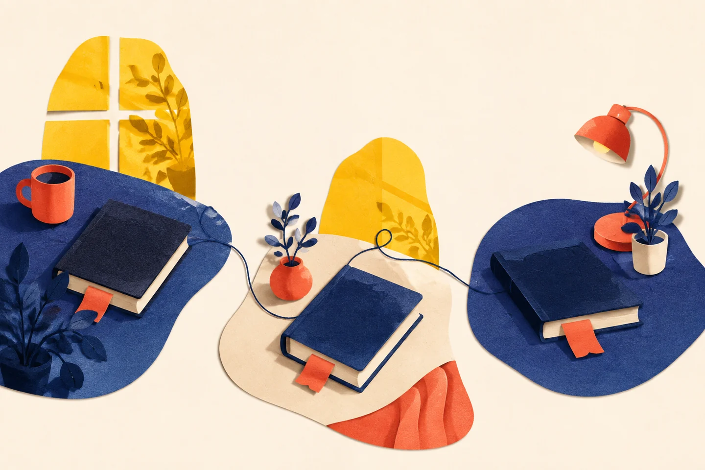 Три разнесённых во времени чтения показаны как отдельные островки с одной книгой